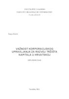 Važnost korporacijskog upravljanja za razvoj tržišta kapitala u Hrvatskoj