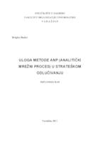 Uloga metode ANP (analitički mrežni proces) u strateškom odlučivanju