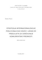 Strategija internacionalizacije poslovanja kao izazov i jedan od preduvjeta za održavanje konkurentske prednosti