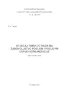 Utjecaj timskog rada na zadovoljstvo poslom i poslovni uspjeh organizacije