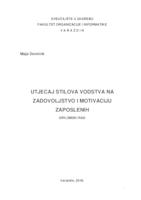 Utjecaj stilova vodstva na zadovoljstvo i motivaciju zaposlenih