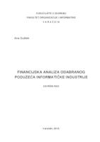 Financijska analiza odabranog poduzeća informatičke industrije