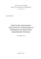 Društveno odgovorno poslovanje u poduzećima iz prerađivačke industrije Varaždinske županije