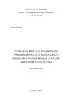 Primjena metode dinamičkog programiranja u rješavanju problema investiranja u malim i srednjim poduzećima