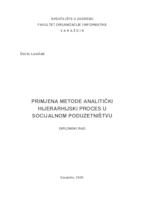 Primjena metode analitički hijerarhijski proces u socijalnom poduzetništvu