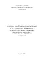 Utjecaj društveno odgovornog poslovanja na stvaranje i održavanje konkurentske prednosti poduzeća