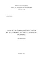 Utjecaj  neformalnih institucija na poduzetništvo žena u Republici Hrvatskoj