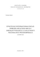 Strategije internacionalizacije: primjeri hrvatskih malih i srednjih poduzeća u djelatnosti računalnog programiranja