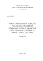 Analiza poslovanja temeljem financijskih izvještaja za odabrane tvrtke iz industrije proizvodnje deterđenata i sredstava za čišćenje