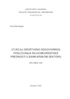 Utjecaj društveno odgovorno poslovanja na konkurentske prednosti u bankarskom sektoru