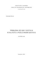 Primjena ISO 9001 sustava kvalitete u poslovnom sustavu