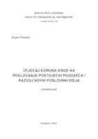 Utjecaj korona krize na poslovanje postojećih poduzeća i razvoj novih poslovnih ideja