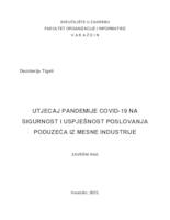 Utjecaj pandemije COVID-19 na sigurnost i uspješnost poslovanja poduzeća iz mesne industrije