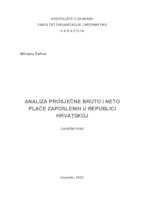 Analiza prosječne bruto i neto plaće zaposlenih u Republici Hrvatskoj