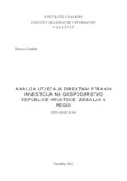 Analiza utjecaja direktnih stranih investicija na gospodarstvo Republike Hrvatske i zemalja u regiji 