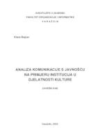 Analiza komunikacije s javnošću na primjeru institucija u djelatnosti kulture