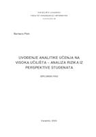 Uvođenje analitike učenja na visoka učilišta – analiza rizika iz perspektive studenata