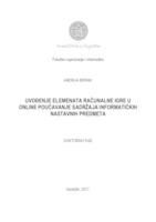 prikaz prve stranice dokumenta Uvođenje elemenata računalne igre u online poučavanje sadržaja informatičkih nastavnih predmeta