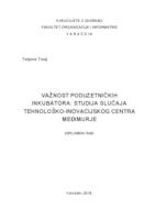 prikaz prve stranice dokumenta Važnost poduzetničkih inkubatora: studija slučaja Tehnološko-inovacijskog centra Međimurje