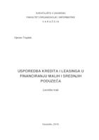 prikaz prve stranice dokumenta Usporedba kredita i leasinga kao načina financiranja malih i srednjih poduzeća u Republici Hrvatskoj