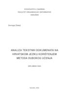 prikaz prve stranice dokumenta Analiza tekstnih dokumenata na hrvatskom jeziku korištenjem metoda dubokog učenja