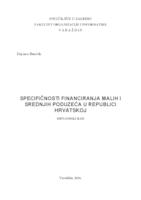 prikaz prve stranice dokumenta Specifičnosti financiranja malih i srednjih poduzeća u Republici Hrvatskoj