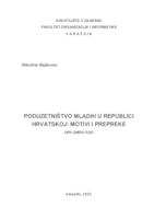prikaz prve stranice dokumenta Poduzetništvo mladih u Republici Hrvatskoj: motivi i prepreke