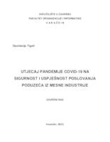 prikaz prve stranice dokumenta Utjecaj pandemije COVID-19 na sigurnost i uspješnost poslovanja poduzeća iz mesne industrije