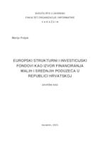 prikaz prve stranice dokumenta Europski strukturni i investicijski fondovi kao izvor financiranja malih i srednjih poduzeća u Republici Hrvatskoj