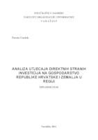 prikaz prve stranice dokumenta Analiza utjecaja direktnih stranih investicija na gospodarstvo Republike Hrvatske i zemalja u regiji 