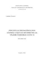 prikaz prve stranice dokumenta Percepcija srednjoškolskih učenika o nastavi Informatike za vrijeme pandemije COVID-19